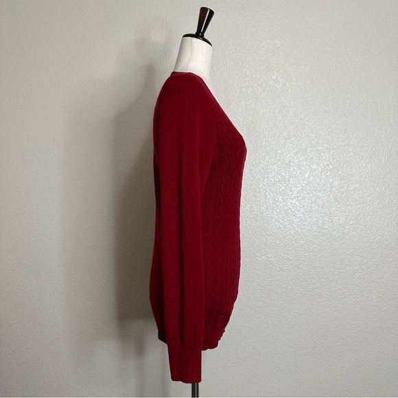 Talbots Wool Blend Red Fisherman Cable Knit Long Sleeves Sweater, Sz Medium - Picture 6 of 13